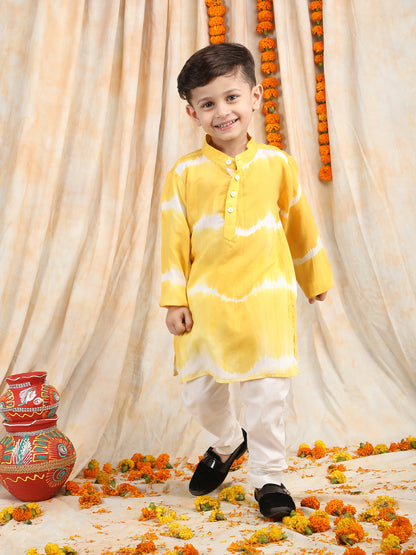 Polka Tots Full Sleeve  Tie Dye Stripe Kurta Pyjama Set - Yellow