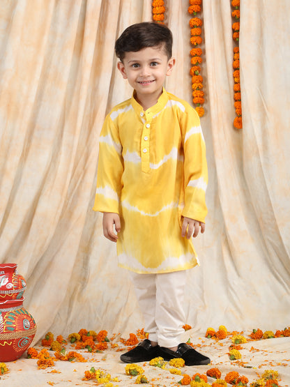 Polka Tots Full Sleeve  Tie Dye Stripe Kurta Pyjama Set - Yellow