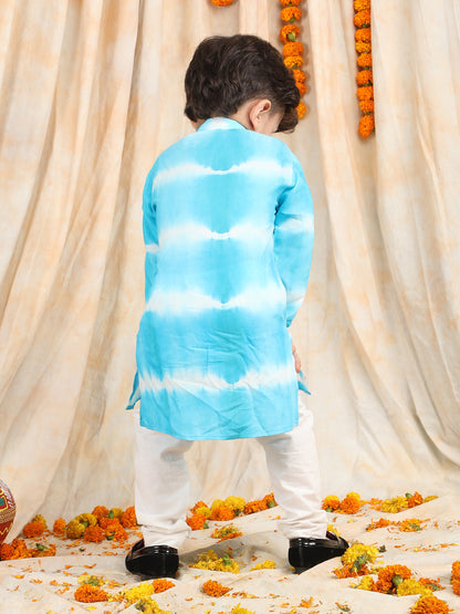 Polka Tots Full Sleeve Tie Dye Stripe Kurta Pyjama Set - Blue