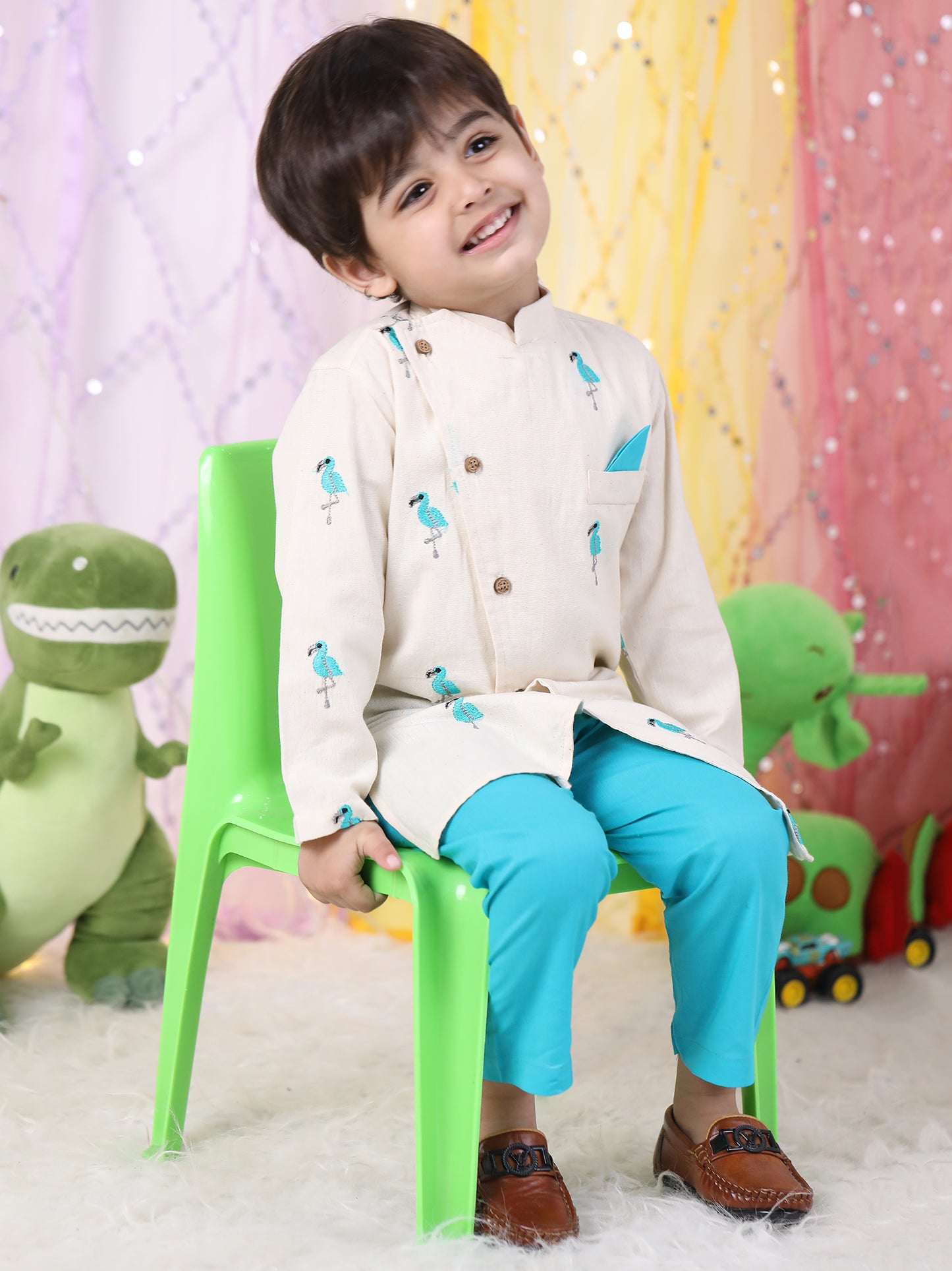 Polka Tots Full Sleeve Kurta Pyjama Set - White