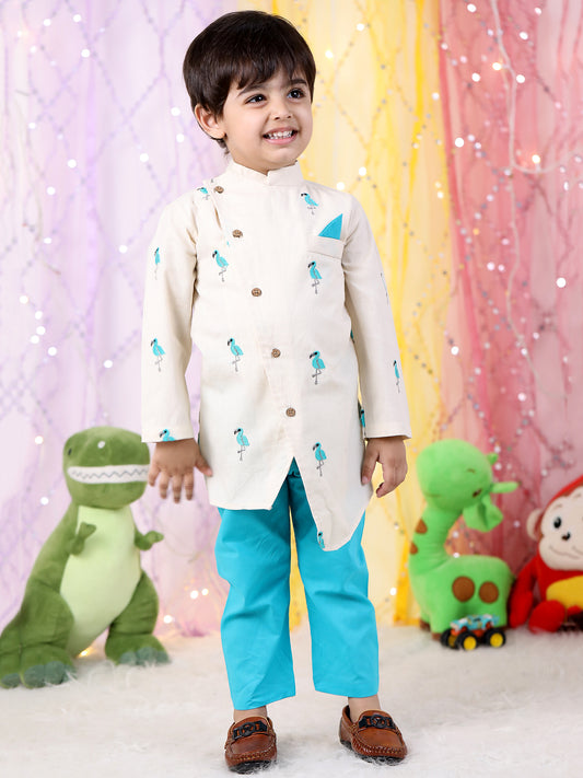 Polka Tots Full Sleeve Kurta Pyjama Set - White