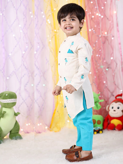 Polka Tots Full Sleeve Kurta Pyjama Set - White