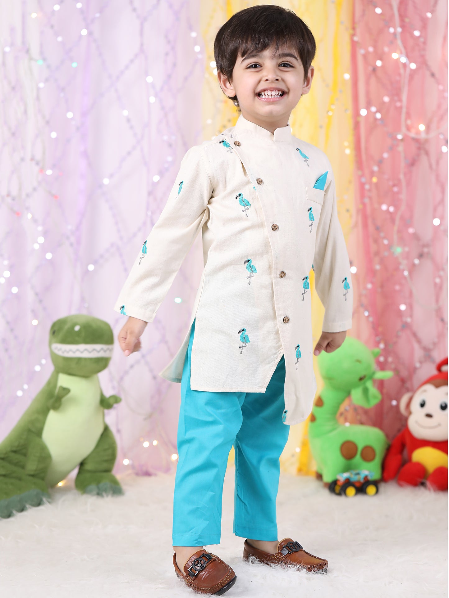 Polka Tots Full Sleeve Kurta Pyjama Set - White