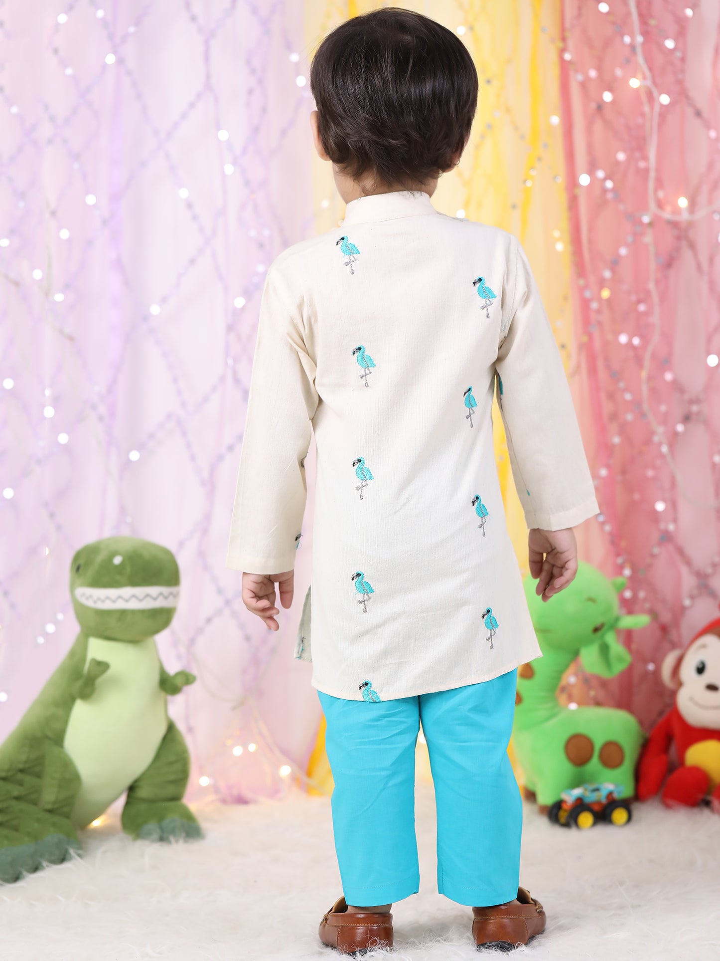 Polka Tots Full Sleeve Kurta Pyjama Set - White