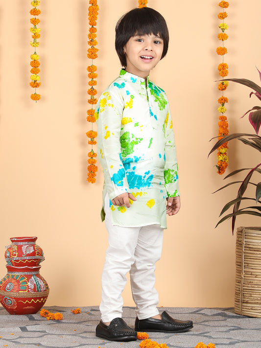 Polka Tots Full Sleeve Splash print Ethnic Kurta Pyjama Set - Multicolor