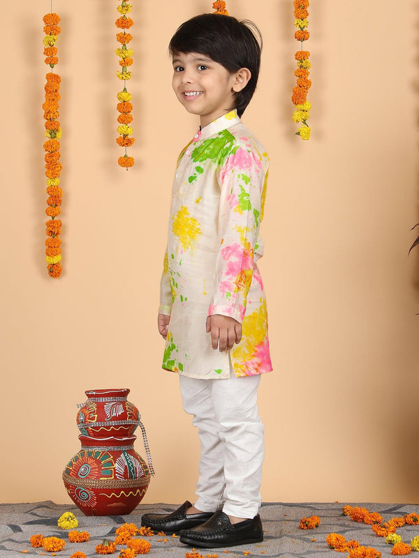 Polka Tots Full Sleeve Splash print Ethnic Kurta Pyjama Set - Multicolor