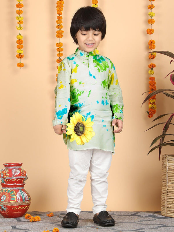 Polka Tots Full Sleeve Splash print Ethnic Kurta Pyjama Set - Multicolor