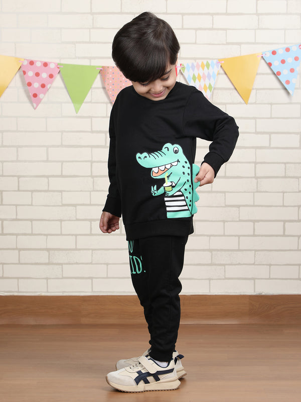 Polka Tots Full sleeve Koko kids print Co-ord Set - Black