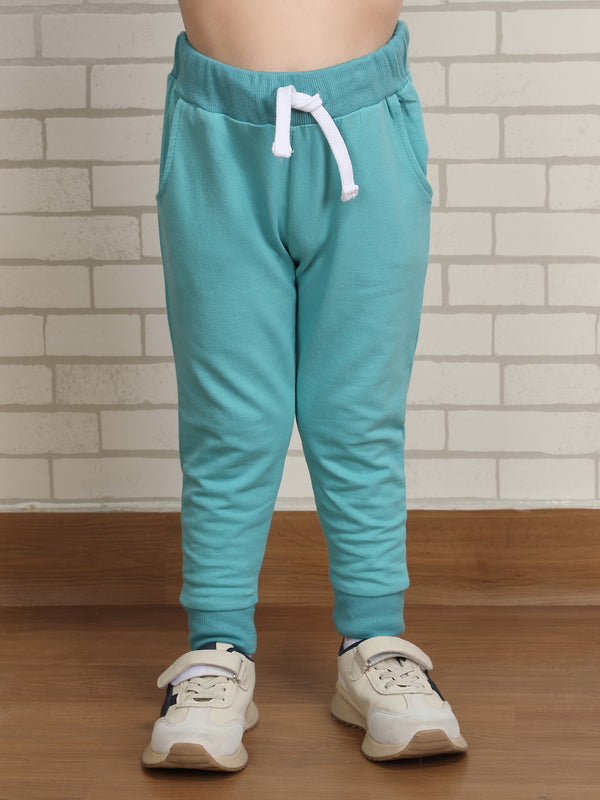 Polka Tots Full sleeve Dino print Hoodie Co-ord Set - White & Turquoise