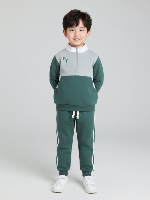 Polka Tots Full sleeve Colorblock Co-ord Jogger Set - Green