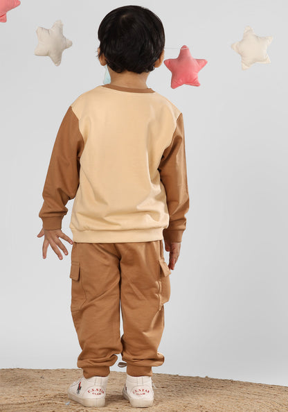 Polka Tots Full Sleeve Bear Print Co-ord set - Brown