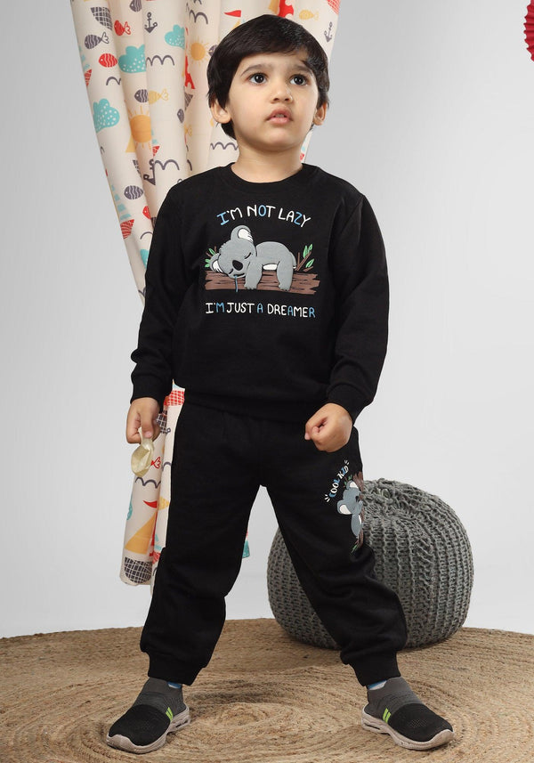 Polka Tots Full Sleeve Koala Print Co-ord set - Black