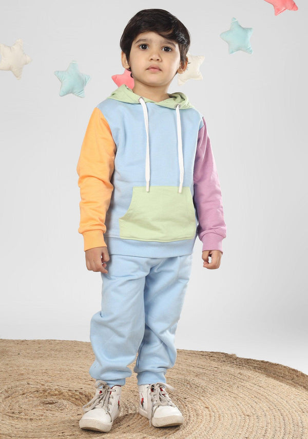 Polka Tots Full Sleeve Colorblock Hoodie Co-ord set - Multicolor