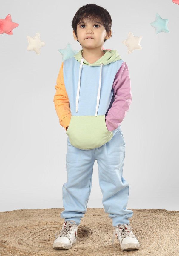 Polka Tots Full Sleeve Colorblock Hoodie Co-ord set - Multicolor