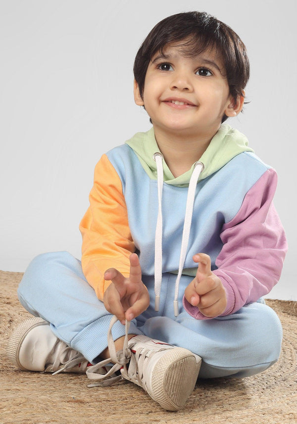 Polka Tots Full Sleeve Colorblock Hoodie Co-ord set - Multicolor