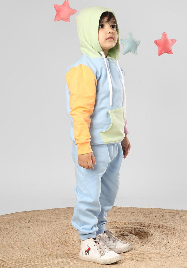 Polka Tots Full Sleeve Colorblock Hoodie Co-ord set - Multicolor