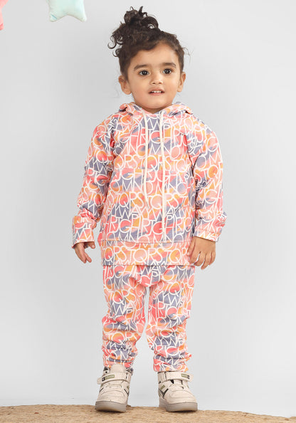 Polka Tots Full sleeve Alphabets Print Co-ord Set - Orange