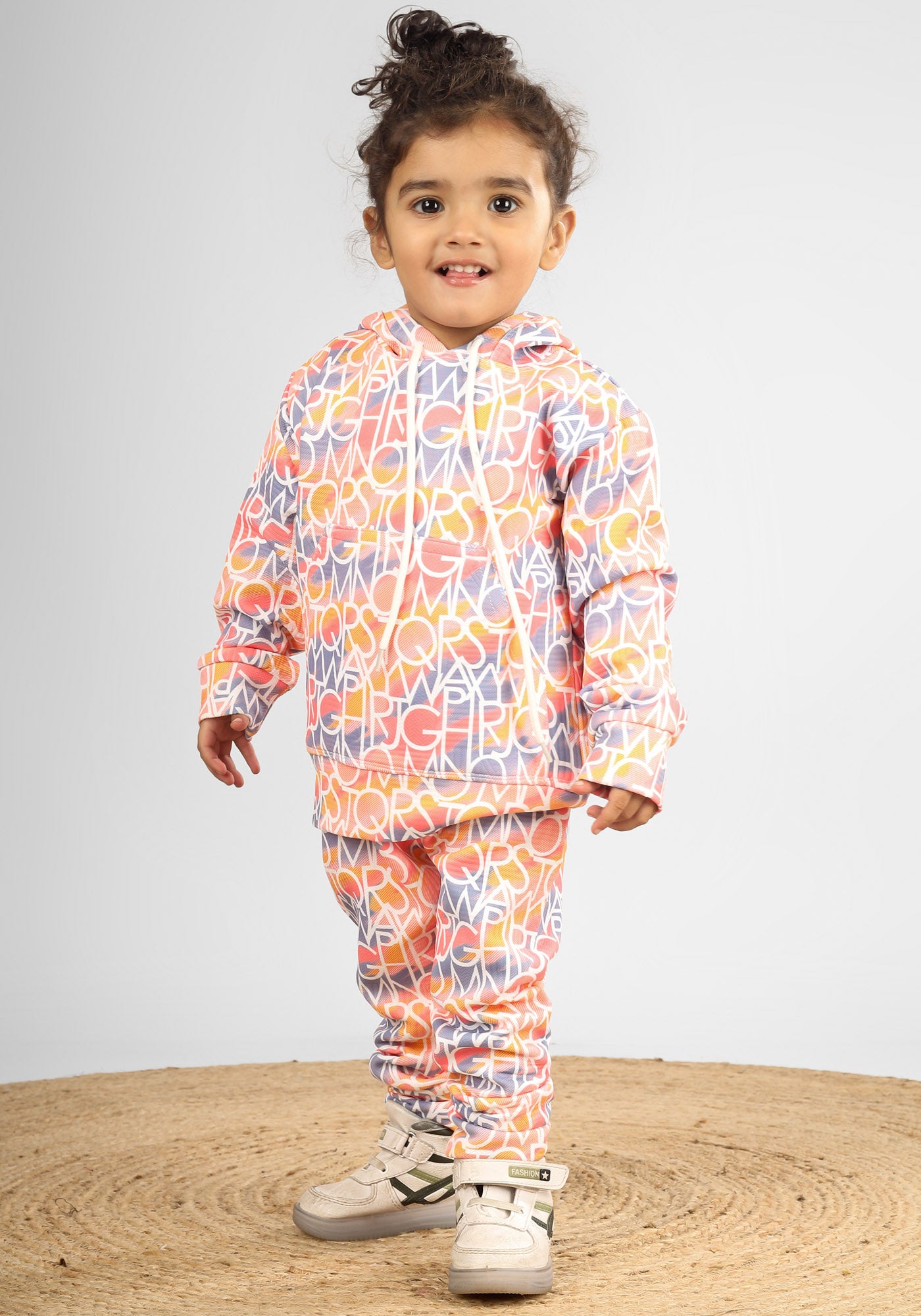 Polka Tots Full sleeve Alphabets Print Co-ord Set - Orange