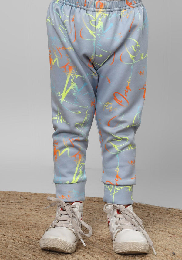 Polka Tots Full sleeve Neon Letters Print Co-ord Set - Greyish Blue