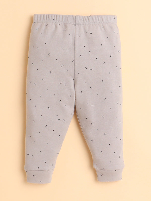 Polka Tots Full Sleeve Bear Print Cotton Co-ord Jogger Set – White