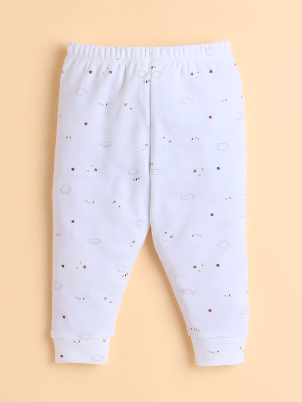 Polka Tots Full Sleeve Sky Adventure Print Cotton Co-ord Jogger Set – White