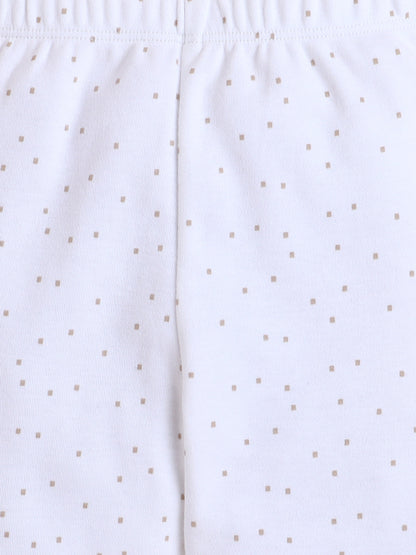 Polka Tots Full Sleeve Teddy Bear Print Cotton Co-ord Jogger Set – White