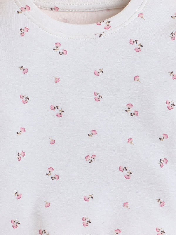 Polka Tots Full Sleeve Flower Print Cotton Co-ord Jogger Set – Pink