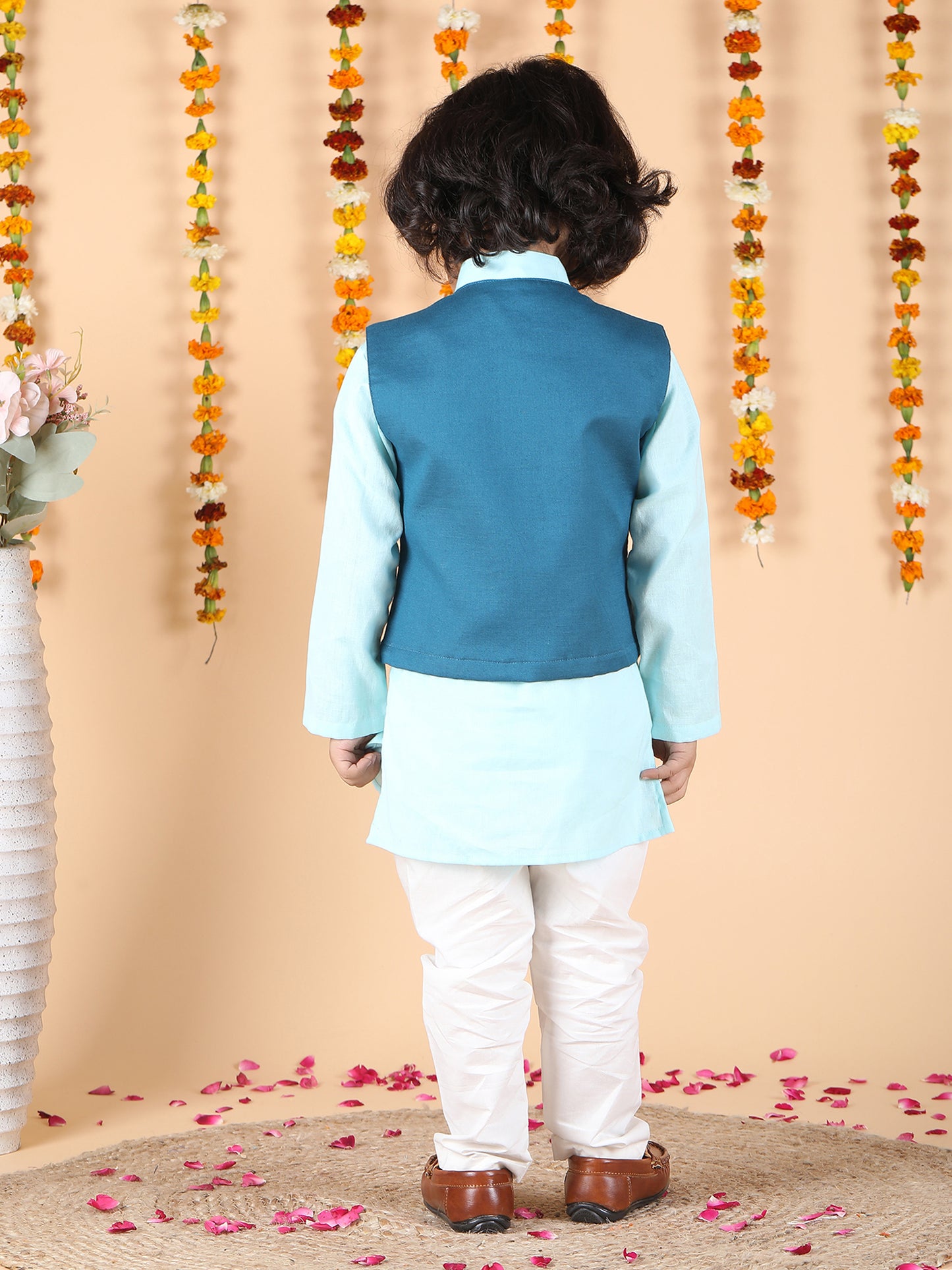 Polka Tots Full sleeves Birds Embroidery Koti Kurta Pyjama - Blue