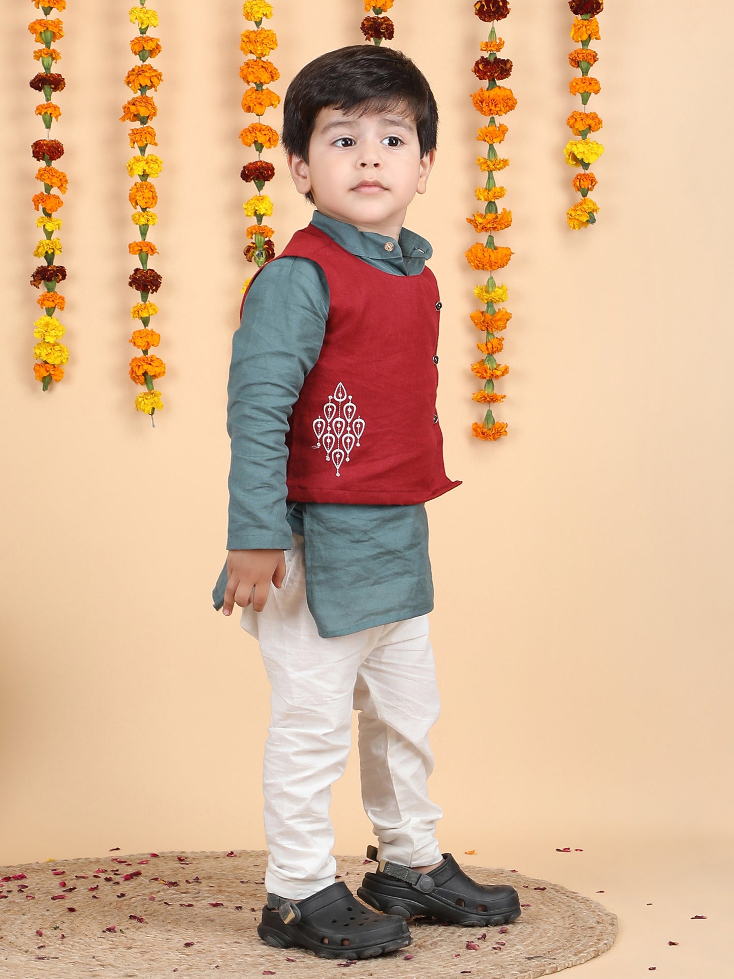 Polka Tots Full sleeves Koti Kurta Pyjama - Grey