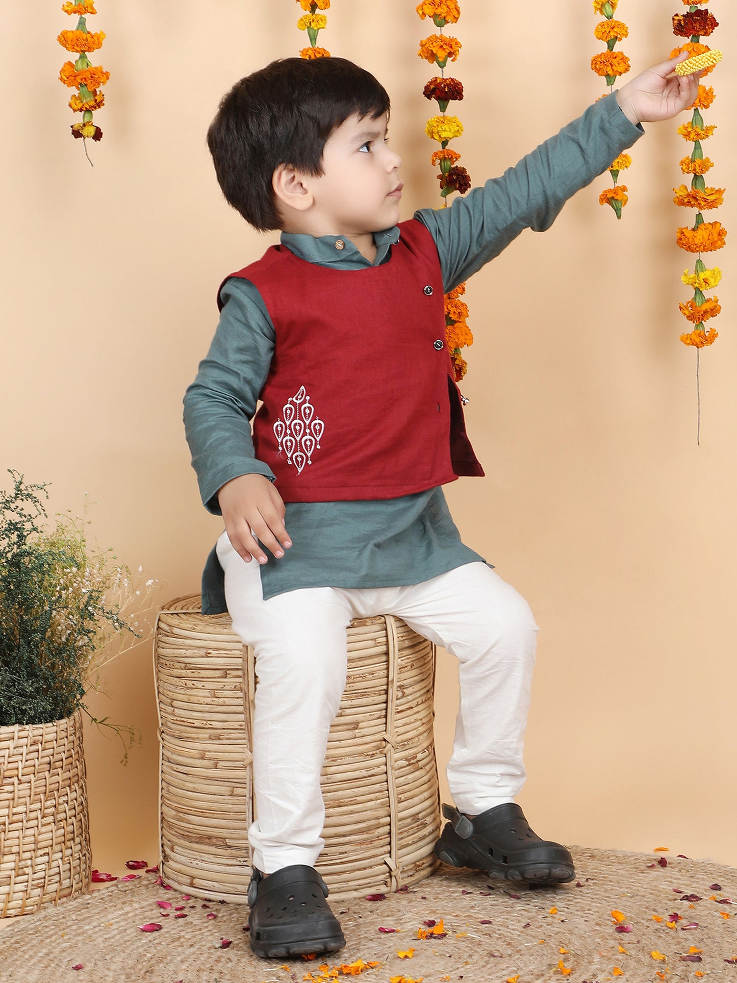 Polka Tots Full sleeves Koti Kurta Pyjama - Grey