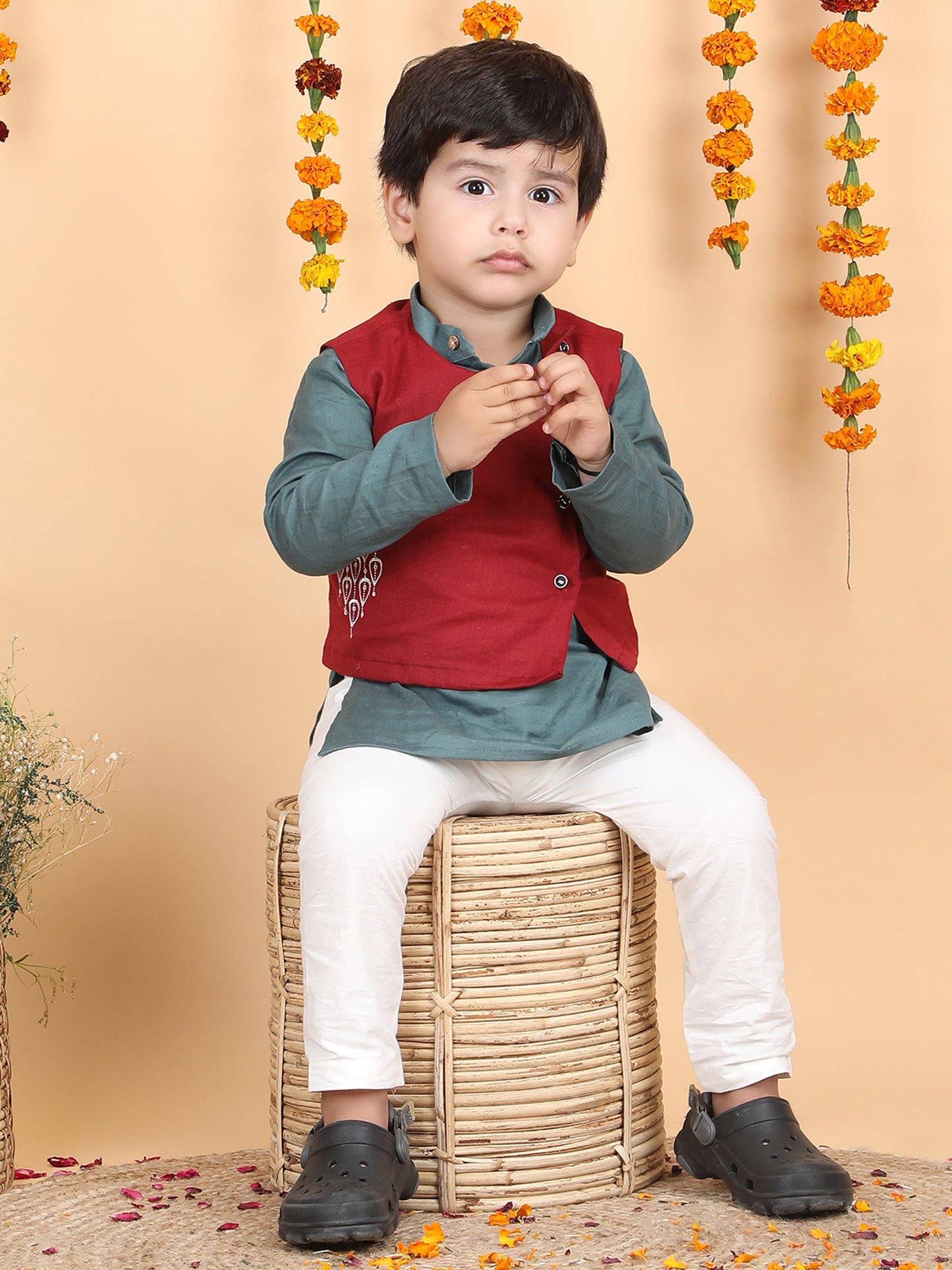 Polka Tots Full sleeves Koti Kurta Pyjama - Grey