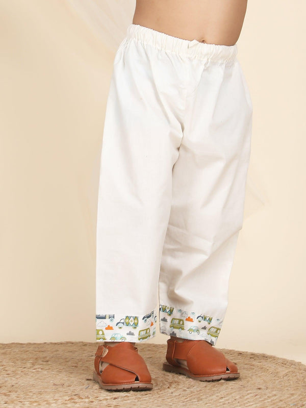 Polka Tots Vehicles print Full Sleeves Nightwear Kurta pyjama set - Multicolor
