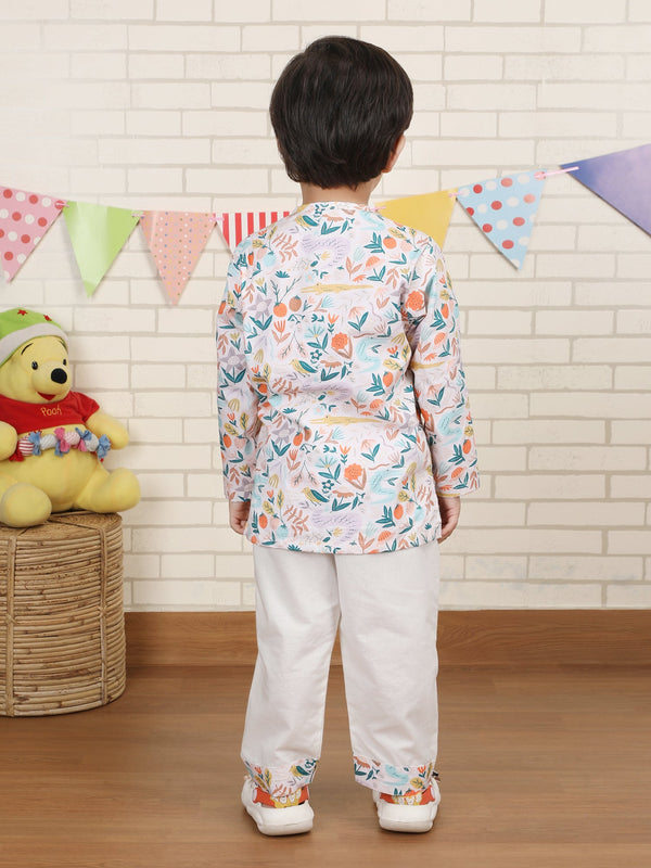 Polka Tots Fruit Floral print Full sleeves Nightwear Kurta pyjama set - Multicolor