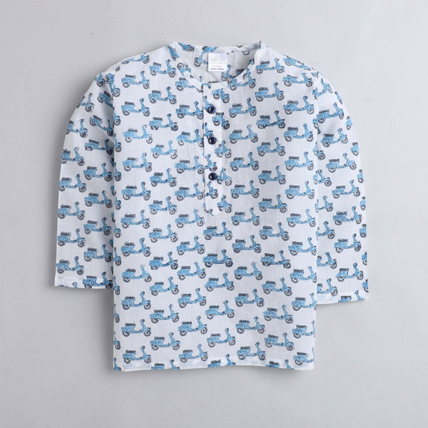 Polka Tots Scooter print Full sleeves Nightwear Kurta pyjama set -Blue