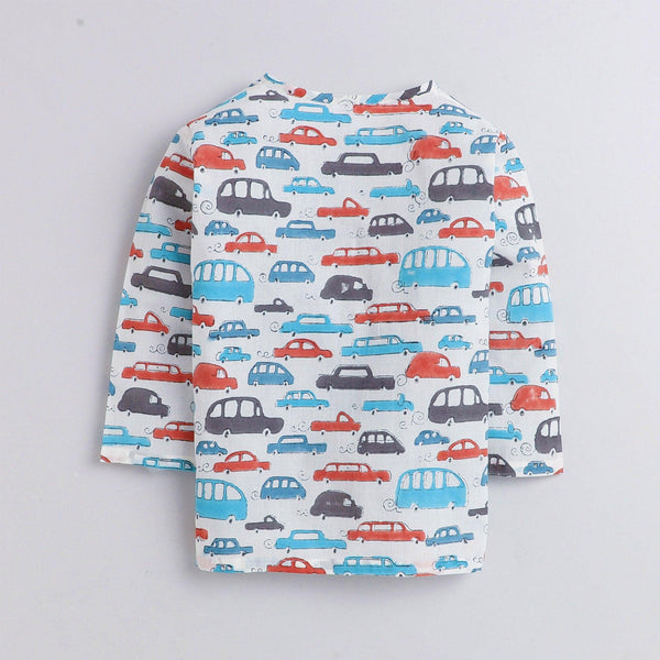 Polka Tots Car print Full sleeves Nightwear Kurta pyjama set - White