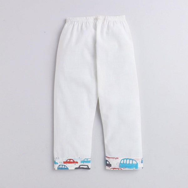 Polka Tots Car print Full sleeves Nightwear Kurta pyjama set - White