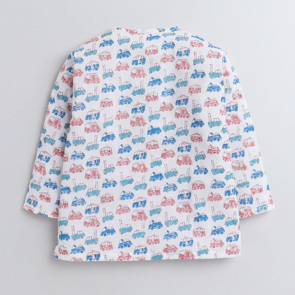 Polka Tots Vehicle print Full sleeves Nightwear Kurta pyjama set - White