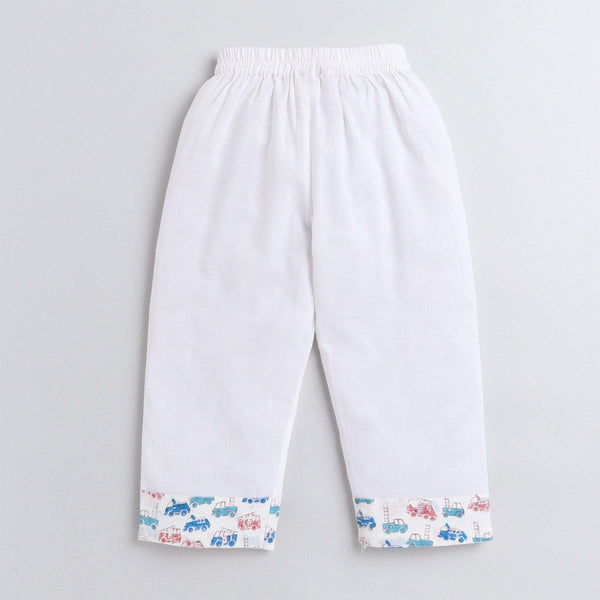 Polka Tots Vehicle print Full sleeves Nightwear Kurta pyjama set - White