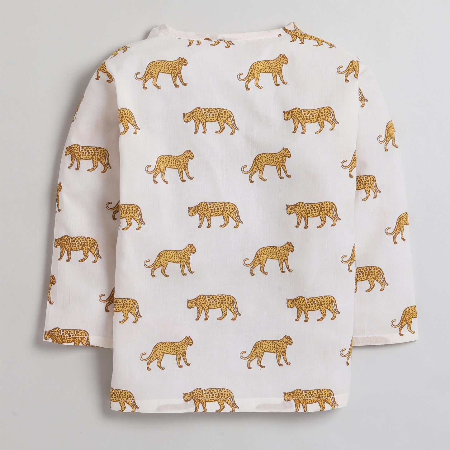 Polka Tots Kurta Pajama for Kids 100% Super Soft Cotton Night Suits for Boys & Girls Leopard Print - White