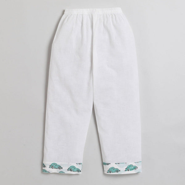 Polka Tots Car print Full sleeves Nightwear Kurta pyjama set - White