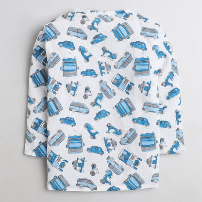 Polka Tots Kurta Pajama for Kids 100% Super Soft Cotton Night Suits for Boys & Girls Vehicle - Blue