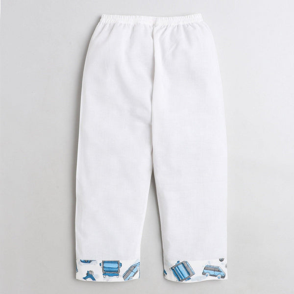 Polka Tots Vehicle print Full sleeves Nightwear Kurta pyjama set - Blue