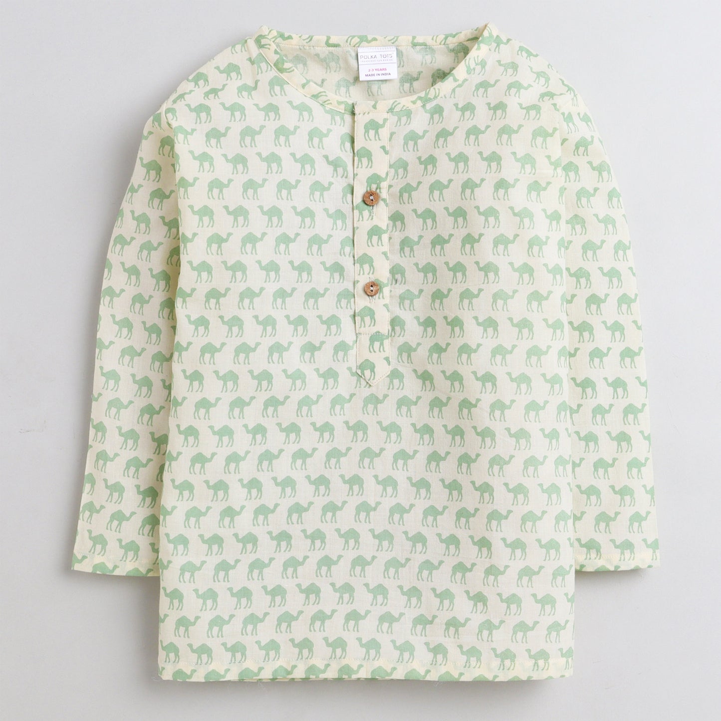Polka Tots Kurta Pajama for Kids 100% Super Soft Cotton Night Suits for Boys & Girls Camel - Green