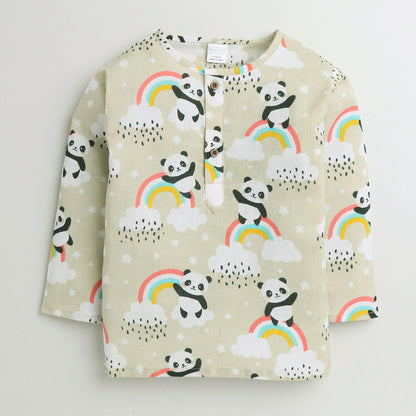 Polka Tots Kurta Pyjama Set Rainbow Print  - Cream