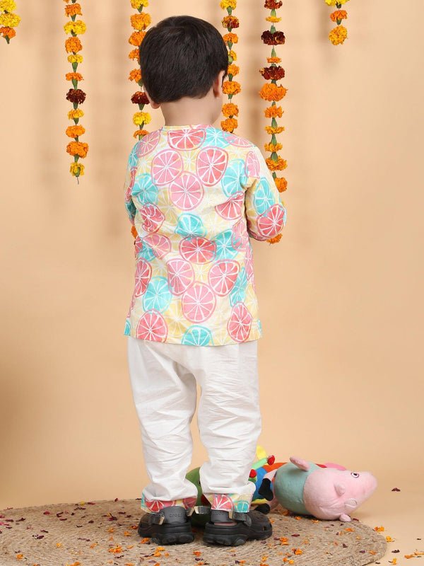 Polka Tots Lemon print Full Sleeves Nightwear Kurta pyjama set - Multicolor