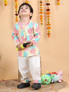 Polka Tots Lemon print Full Sleeves Nightwear Kurta pyjama set - Multicolor