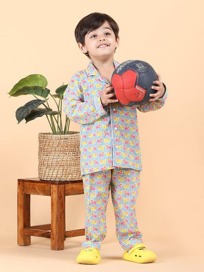 Polka Tots Full sleeve Lion print Night suit - Multicolor