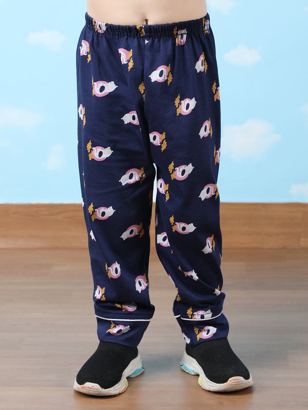 Polka Tots Full sleeve Elephant print Night suit - Navy