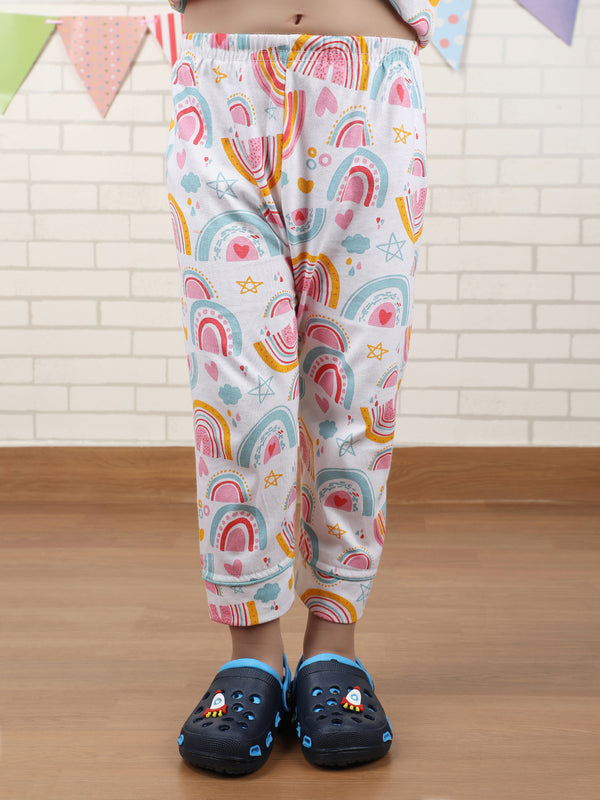 Polka Tots Full sleeve Rainbow print Night suit - Multicolor