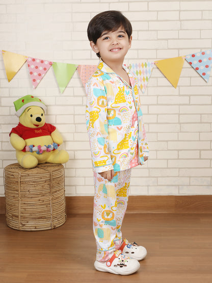 Polka Tots Full sleeve Animal print Night suit - Multicolor